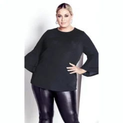 Women's Plus Size Glitz Double Bell Sleeve Top - Midnight | AVENUE -Best Clothing Store GUEST 2c26635d 4c5a 4c0b b91e 1d7acb16c79a