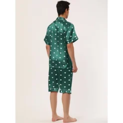 Lars Amadeus Men's Satin Pajama Set Cute Heart Print Button Down Short Sleepwear Loungewear Pjs Sets -Best Clothing Store GUEST 2d044d51 1f1a 438a 8f68 c0919823e371