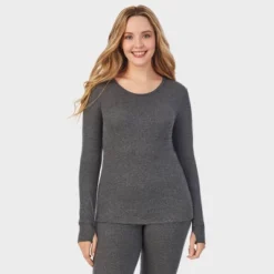 Warm Essentials By Cuddl Duds Women's Retro Ribbed Long Sleeve Scoop Neck Pajama Top -Best Clothing Store GUEST 2d0e65d8 d1b4 43ec 92bd 7f9cc528f80a