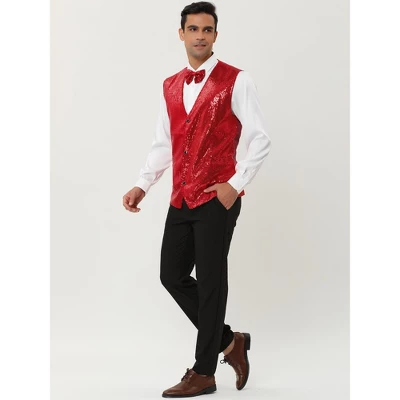 Lars Amadeus Men's Sequin Shiny Slim Fit Sleeveless Vest Suit Waistcoat Set With Bow Tie 5 Lars Amadeus Men's Sequin Shiny Slim Fit Sleeveless Vest Suit Waistcoat Set With Bow Tie - Image 3