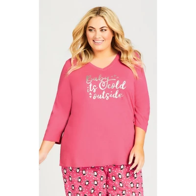 Women's Plus Size Cold Outside Sleep Top - Pink | AVENUE 8 Women's Plus Size Cold Outside Sleep Top - Pink | AVENUE - Image 6