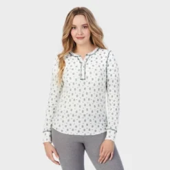 Warm Essentials By Cuddl Duds Women's Waffle Long Sleeve Henley Pajama Top -Best Clothing Store GUEST 2e690863 86cb 4de3 ba0e 935de2b86bde