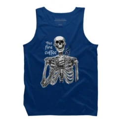 Men's Design By Humans Halloween Skeleton Drinking Coffee. But First Coffee By MelazergDesign Tank Top -Best Clothing Store GUEST 2ff072ff 3b2e 473e 916a c54beba1a98f