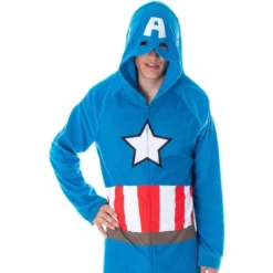 Marvel Men's Captain America Classic Cap Costume Pajama Union Suit Captain Blue