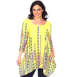 Women's Plus Size 3/4 Sleeve Printed Rella Tunic Top With Pockets - White Mark -Best Clothing Store GUEST 317d9e8d 41b0 4552 9e8d 38b150ace621