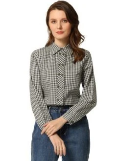 Allegra K Women's Turn Down Collar Plaid Button Up Shirt Long Sleeve Blouse Top -Best Clothing Store GUEST 31c1d119 a6a1 44d6 a34f aff94c0bbc53