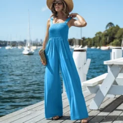 Women's Straight Neck Wide Straps Smocked Wide Leg Jumpsuit - Cupshe -Best Clothing Store GUEST 322eeabf 9ad2 4695 9619 2b77ecd41628