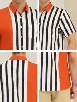 Lars Amadeus Men's Summer Hawaiian Short Sleeves Button Down Color Block Stripe Patchwork Shirts -Best Clothing Store GUEST 323ef12e 0403 4153 9031 6bac2a698912