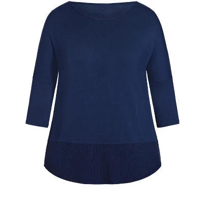 Women's Plus Size Contrast Rib Top - Navy | ZIM & ZOE 4 Women's Plus Size Contrast Rib Top - Navy | ZIM & ZOE - Image 2