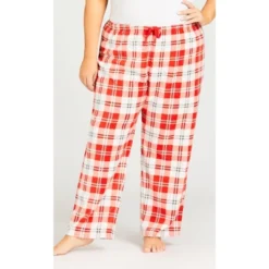 Women's Plus Size Check Fleece Sleep Pant - Red Check | AVENUE