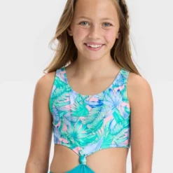 Girls' Floral Printed Tropical Twist Swimsuit - Art Class™ Light Blue