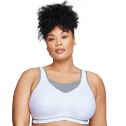 Glamorise Womens No-Bounce Camisole Elite Sports Wirefree Bra 1067 White/Gray -Best Clothing Store GUEST 34d0409f ed34 405c 82f9 580f8c126d39