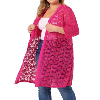 Agnes Orinda Women's Plus Size Lace Open Front 3/4 Sleeve Long Cardigans 17 Agnes Orinda Women's Plus Size Lace Open Front 3/4 Sleeve Long Cardigans - Image 15