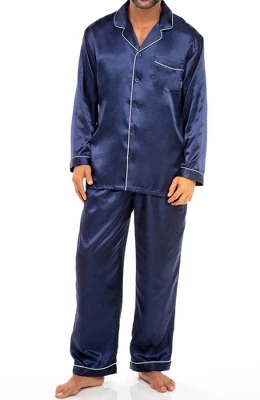 Men's Classic Satin Pajamas Lounge Set, Long Sleeve Top And Pants With Pockets, Silk Like PJs With Matching Sleep Mask 8 Men's Classic Satin Pajamas Lounge Set, Long Sleeve Top And Pants With Pockets, Silk Like PJs With Matching Sleep Mask - Image 6