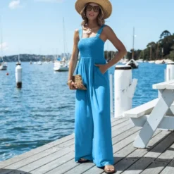 Women's Straight Neck Wide Straps Smocked Wide Leg Jumpsuit - Cupshe -Best Clothing Store GUEST 3871a003 e6df 4ee1 9b20 9e58bc879755