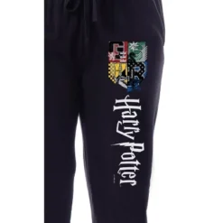 Harry Potter Womens' All Hogwarts House Crest Sleep Jogger Pajama Pants Black