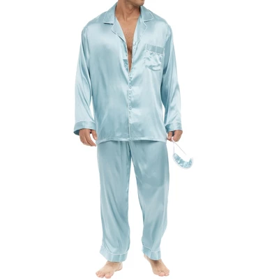 Men's Classic Satin Pajamas Lounge Set, Long Sleeve Top And Pants With Pockets, Silk Like PJs With Matching Sleep Mask 13 Men's Classic Satin Pajamas Lounge Set, Long Sleeve Top And Pants With Pockets, Silk Like PJs With Matching Sleep Mask - Image 11