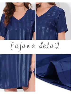 Cheibear Womens Sleepwear Pajama Dress Lounge Short Sleeve Striped Nightgown 5 Cheibear Womens Sleepwear Pajama Dress Lounge Short Sleeve Striped Nightgown - Image 3