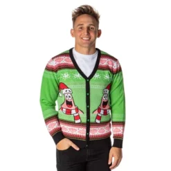 SpongeBob SquarePants Men's Patrick Star Ugly Sweater Button-Up Knit Cardigan -Best Clothing Store GUEST 4098b0c4 cc82 4b06 91fa c16c188b1eac