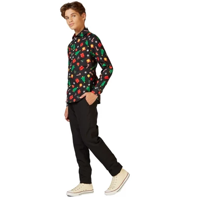 OppoSuits Teen Boys Christmas Shirt - Christmas Icons Black 4 OppoSuits Teen Boys Christmas Shirt - Christmas Icons Black - Image 2