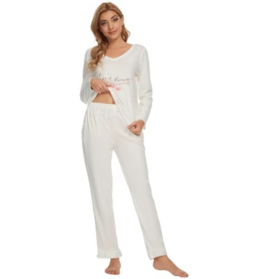 Cheibear Womens Sleepwear Lounge V-Neck Soft Nightwear With Pants Long Sleeve Pajama Set 3 Cheibear Womens Sleepwear Lounge V-Neck Soft Nightwear With Pants Long Sleeve Pajama Set