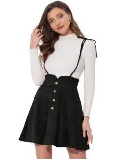 Allegra K Women's Faux Suede Tie Shoulder Buttons Decor Suspender Skirt -Best Clothing Store GUEST 440ac804 6bc2 420d 9292 5c9d9955ce8a