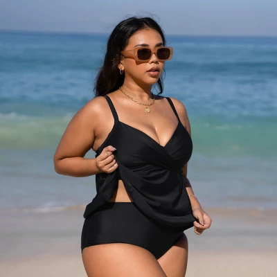 Women's V Neck Wrapped Plus Size Tankini Set - Cupshe 4 Women's V Neck Wrapped Plus Size Tankini Set - Cupshe - Image 2