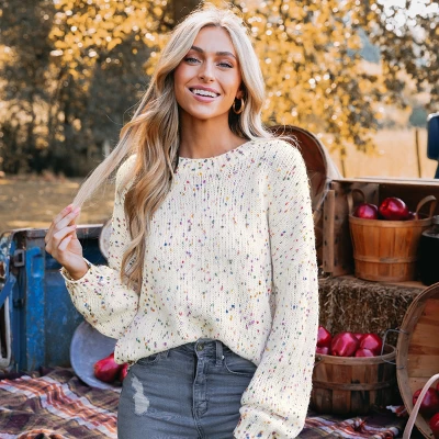 Women's Rainbow Pom Pom Drop Sleeve Sweater - Cupshe 4 Women's Rainbow Pom Pom Drop Sleeve Sweater - Cupshe - Image 2