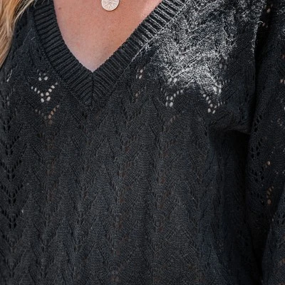 Women's Pointelle Knit V-Neck Sweater - Cupshe 3 Women's Pointelle Knit V-Neck Sweater - Cupshe