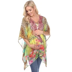 Maternity Animal Print Caftan With Tie-up Neckline - One Size Fits Most - White Mark -Best Clothing Store GUEST 464b011b 52c1 4a3a 9cb6 0ef5f45e0c48