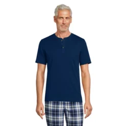 Lands' End Men's Knit Rib Short Sleeve Henley Pajama Shirt -Best Clothing Store GUEST 465dd9b4 f15f 4893 8489 93be068e649d