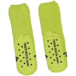 Dr. Seuss The Grinch Socks Kids Grinch Face Plush Slipper Socks W/ No-Slip Sole Green