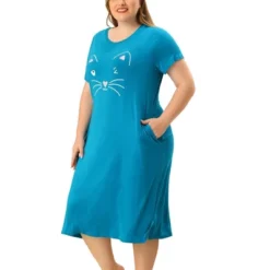 Agnes Orinda Womens Plus Size Short Sleeve Cute Cat Print Pockets Nightgown -Best Clothing Store GUEST 479ebc50 ef40 4cf2 b406 84544fe555cd