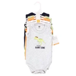 Hudson Baby Infant Boy Cotton Sleeveless Bodysuits, Cool Dinosaurs