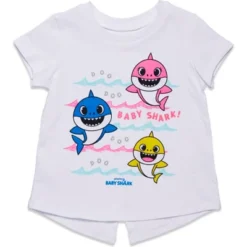 Pinkfong Baby Shark Little Girls French Terry Graphic T-Shirt & Shorts Set Pink/White