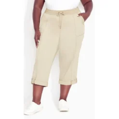 Women's Plus Size Cotton Roll Up Capri - Sand | AVENUE -Best Clothing Store GUEST 4b7ab4a9 5a5b 4c04 80f6 afddf42d0538