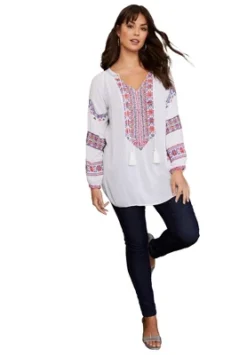 June + Vie By Roaman's Women’s Plus Size Embroidered Peasant Blouse -Best Clothing Store GUEST 4c71276d 9e36 46f1 886f 0f9cabd6b99d