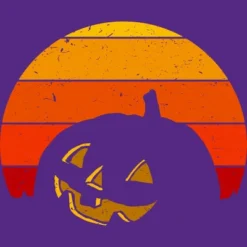 Women's Design By Humans Vintage Retro Sunset Halloween Pumpkin I By Lemonpepper Racerback Tank Top