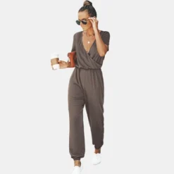 Women's Short Sleeve Wrap Loose Long Romper Jumpsuit - Cupshe -Best Clothing Store GUEST 4d784681 e362 41bf 837c 1163093aa438
