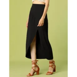 Allegra K Women's Skirt Split Ruched High Waist Summer Beach Maxi Skirts