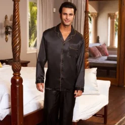 Men's Classic Satin Pajamas Lounge Set, Long Sleeve Top And Pants With Pockets, Silk Like PJs With Matching Sleep Mask 15 Men's Classic Satin Pajamas Lounge Set, Long Sleeve Top And Pants With Pockets, Silk Like PJs With Matching Sleep Mask -Best Clothing Store GUEST 4f683d66 a0aa 4e10 97b3 1349152ea282