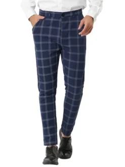 Lars Amadeus Men's Dress Plaid Slim Fit Flat Front Business Pencil Pants With Pockets -Best Clothing Store GUEST 50ad861e 75a0 43e5 8c94 476583ae756e