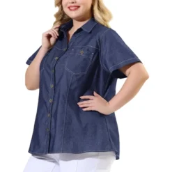 Agnes Orinda Women's Plus Size Jeans Short Sleeve Chest Pocket Button Down Denim Shirts -Best Clothing Store GUEST 5243cce5 17a4 4296 aa42 e46d6cd7ed93