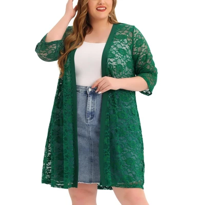 Agnes Orinda Women's Plus Size Lace Open Front 3/4 Sleeve Long Cardigans 14 Agnes Orinda Women's Plus Size Lace Open Front 3/4 Sleeve Long Cardigans - Image 12