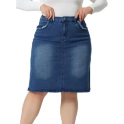 Agnes Orinda Women's Plus Size Casual Slim Side Slit Jean Denim Pencil Skirt -Best Clothing Store GUEST 534f1fff ccca 4bca b4c2 7a647494958d