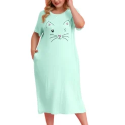 Agnes Orinda Womens Plus Size Short Sleeve Cute Cat Print Pockets Nightgown -Best Clothing Store GUEST 5419cab3 6238 41b6 96b5 f22aa86b1575