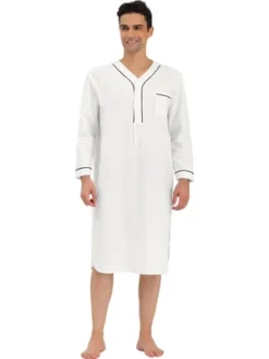 Lars Amadeus Men's Nightshirt Cotton Sleep Shirt Long Sleeves Henley Nightgown Sleepwear -Best Clothing Store GUEST 54346bf4 ed36 495e ae2f c96e5c812e30