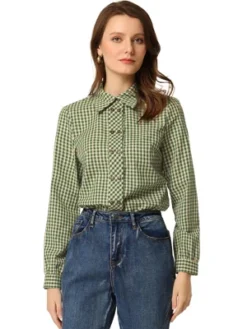 Allegra K Women's Turn Down Collar Plaid Button Up Shirt Long Sleeve Blouse Top -Best Clothing Store GUEST 55711e58 71e1 46d3 b17b 78ae227d9fb3