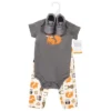 Hudson Baby Infant Boy Cotton Bodysuit, Pant And Shoe 3pc Set, Boy Forest
