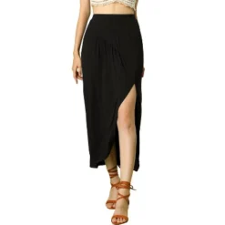 Allegra K Women's Skirt Split Ruched High Waist Summer Beach Maxi Skirts -Best Clothing Store GUEST 571c978e b40f 4242 afb3 e05e6ee1ea79